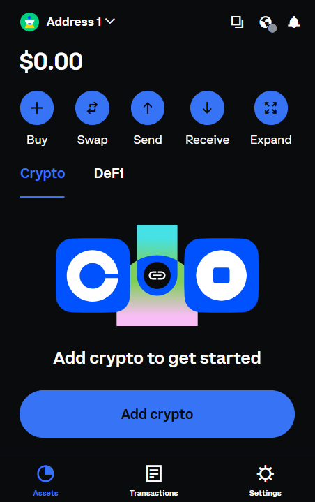 Coinbase Wallet Assets screen