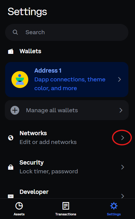The Networks entry in Settings