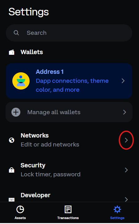 The Networks list with Base