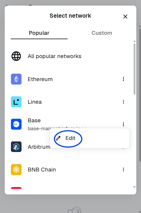The Edit choice on the Base menu