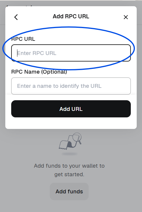 The Add RPC URL screen
