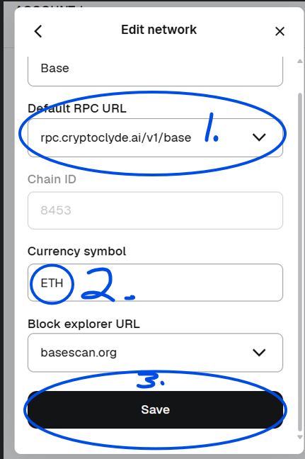 The RPC URL field selected